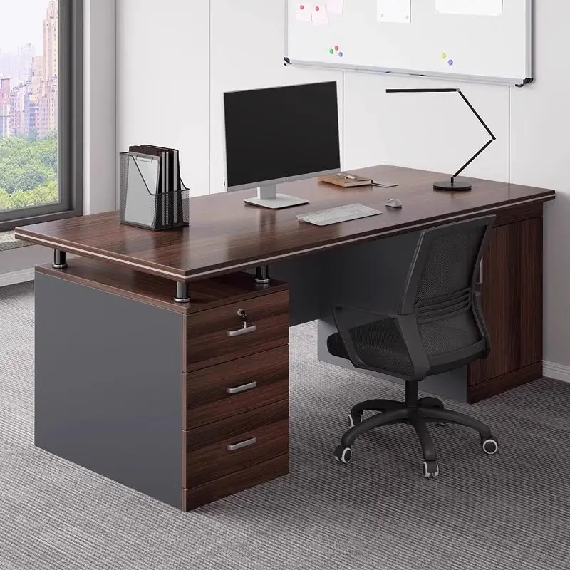 Office Furniture Services - 정리함이 있는 원목 사무용 책상 공간