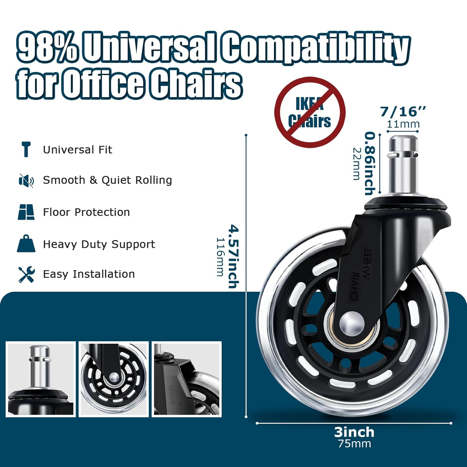 3인치 사무실 의자 바퀴 5개 세트, 캐스터 880LB - Office Furniture Solutions 리뷰 및 가격