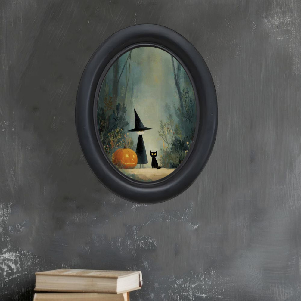 3D 빈티지 할로윈 마녀와 숲 속의 검은 고양이 벽화  - Office Furniture And Design 리뷰 및 가격